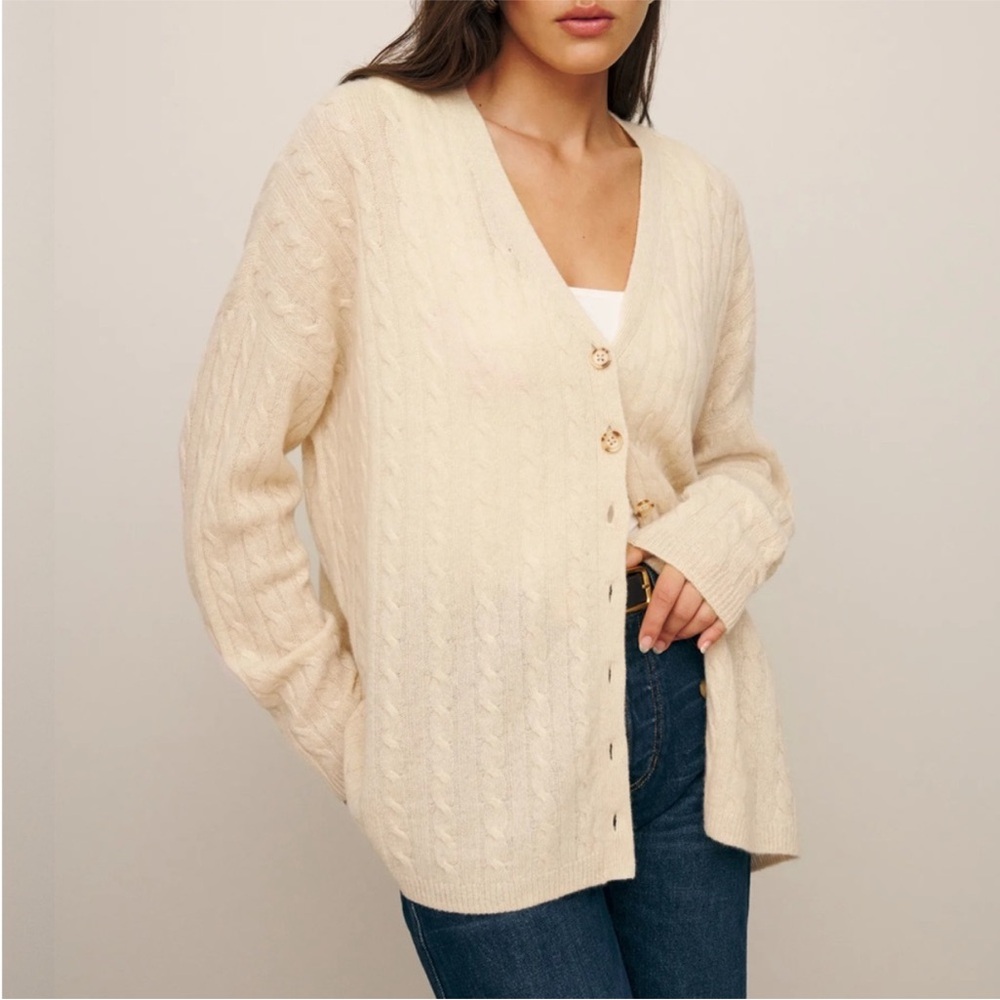 Reformation Women's Cream Cable Knit Sweater